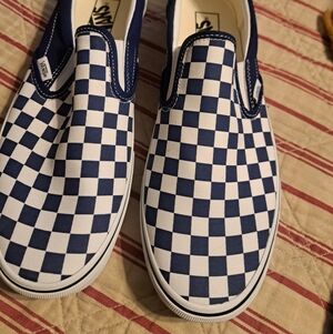 NWOB!!! Vans Classic Slip-On Checkerboard Sneakers - Navy & White Mens Size 12